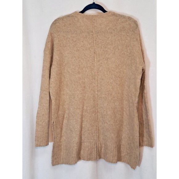 LOFT Size L Wool Blend Long Sleeve Crew Neck Reverse Seam Tunic Sweater Brown - Picture 4 of 10